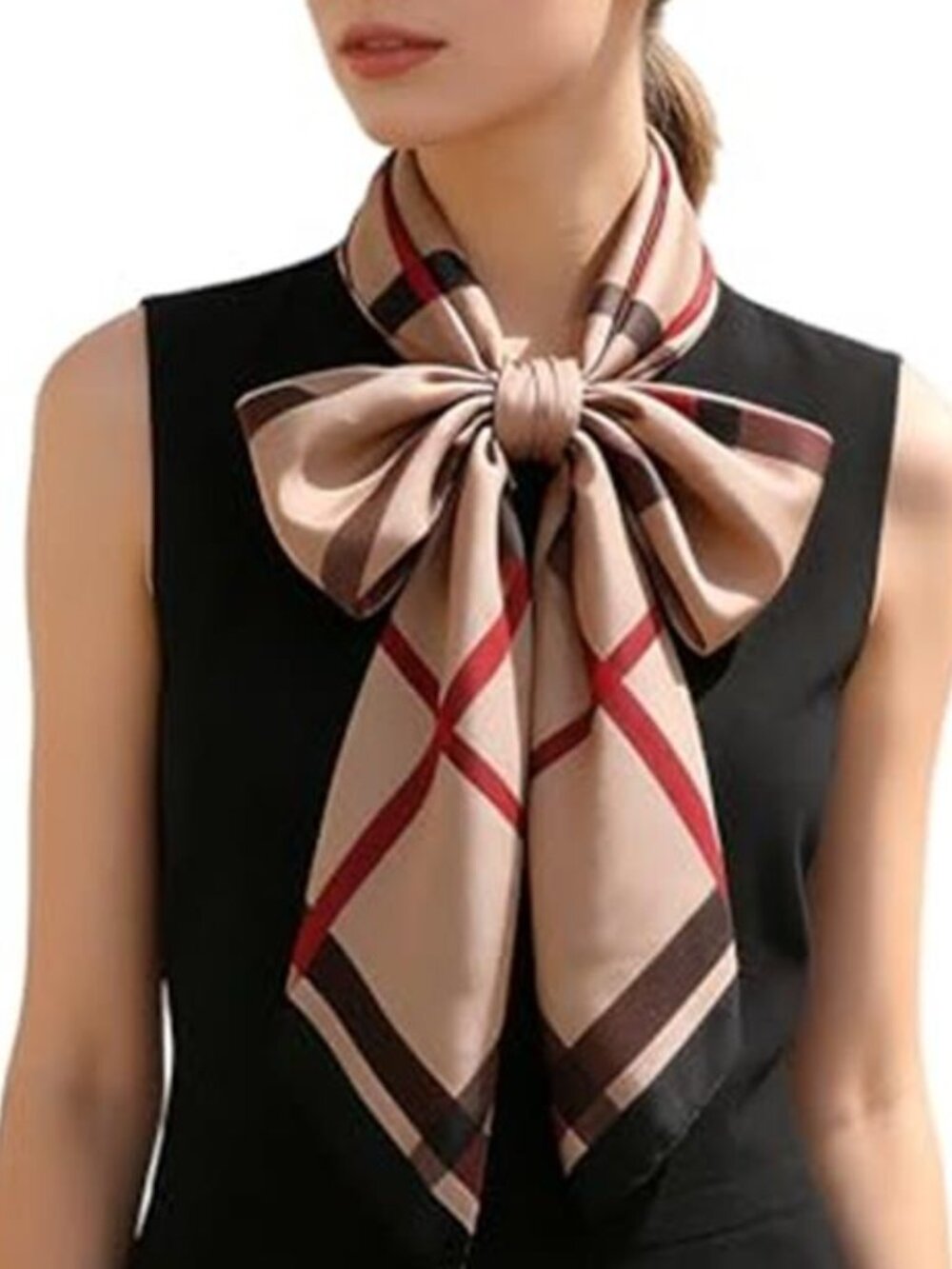Beige Black Red Satin Scarf Polyester Silk Feel Long Shawl Wrap 70x35